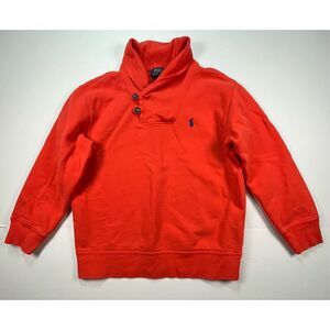 Polo Ralph Lauren Boy Shawl Collar Orange Pullover Pony Embroidered Size Small 8
